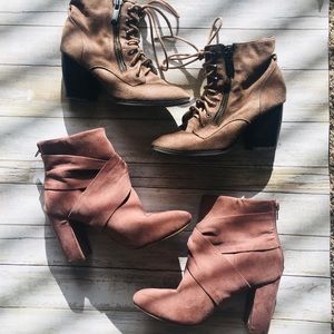 Mauve suede booties and Tan suede booties
